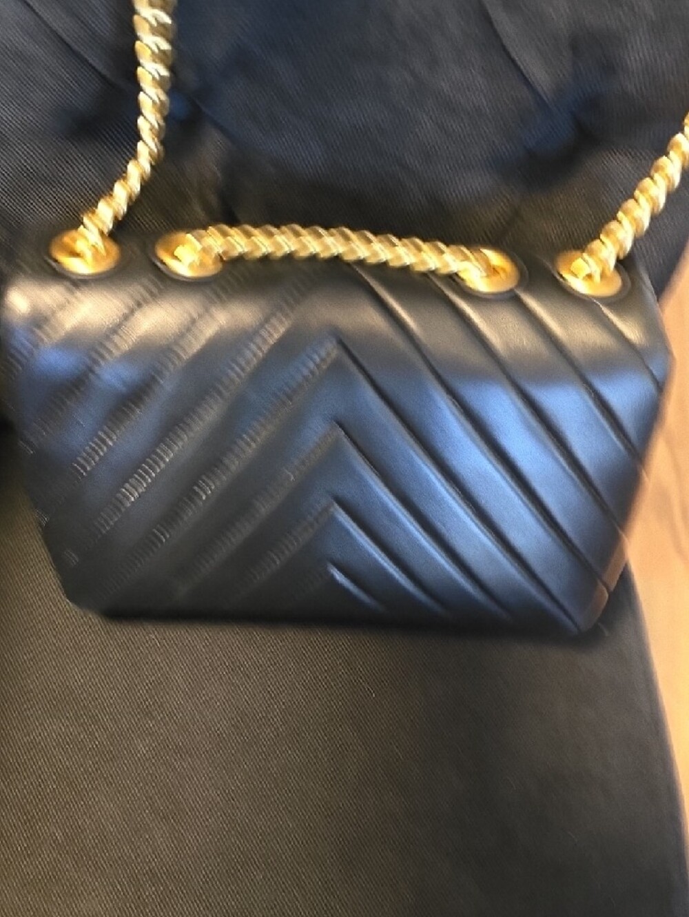Quince Leather Quilted Chevron Black Crossbody Bag with Gold Chain - Picture 6 of 6